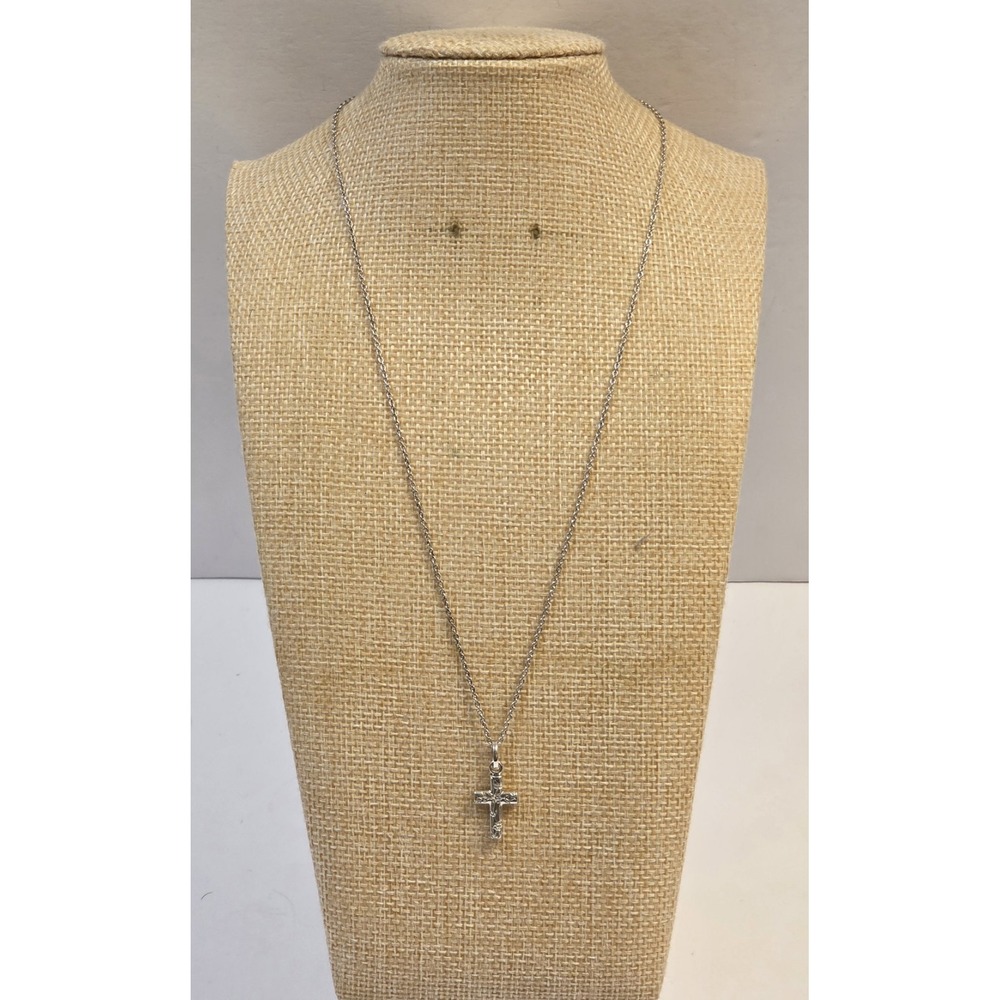Beautiful Sterling Silver Floral Cross Pendant Necklace 18" Italy 925